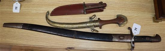 Two knives and a 19th century bayonet ( stamped WD beneath a broad arrow)